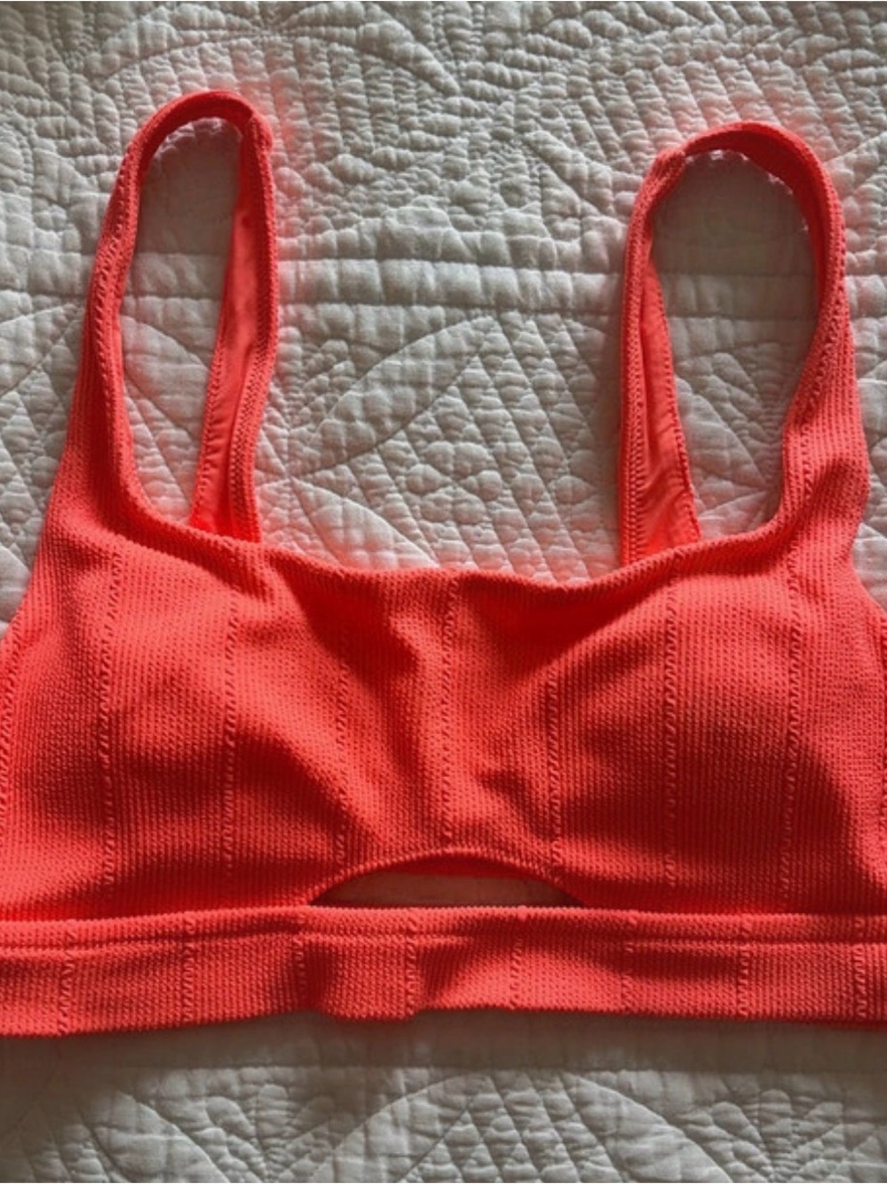 Aerie Coral Ribbed Scoop Bikini Top